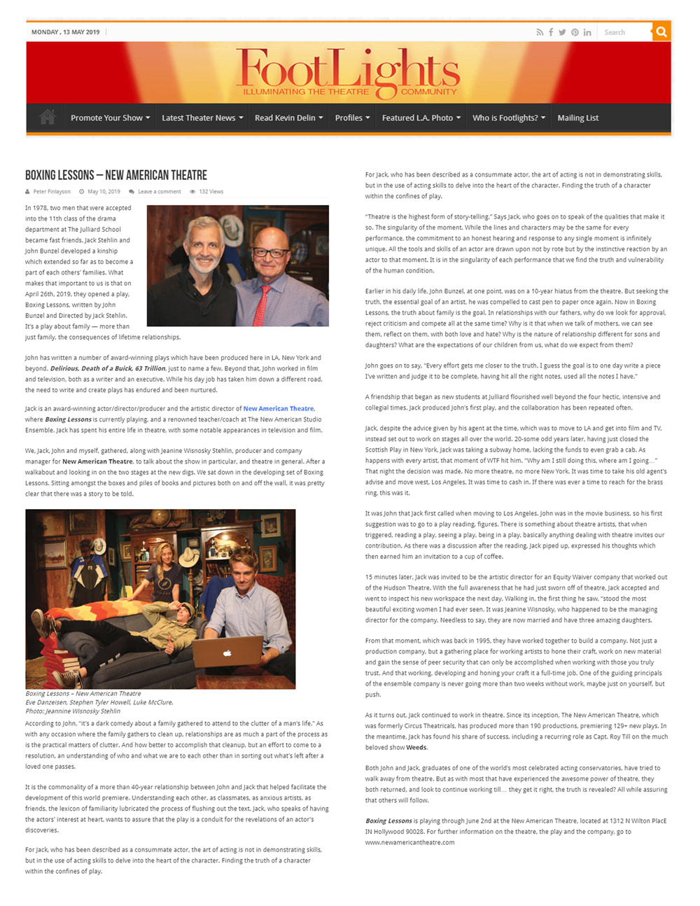 Footlights article about John Bunzel and Jack Stehlin