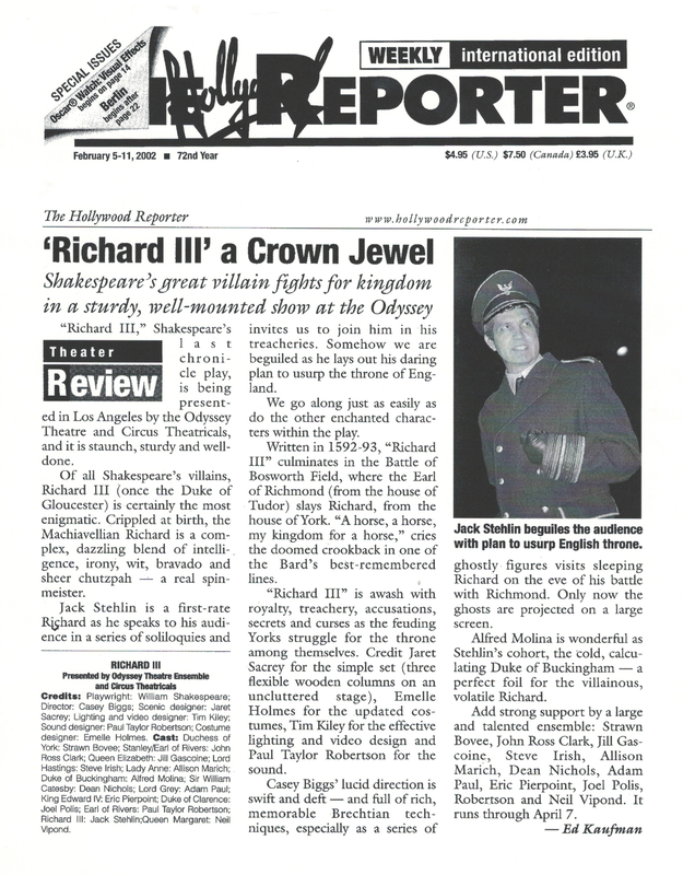 Richard III: Hollywood Reporter Review 2002